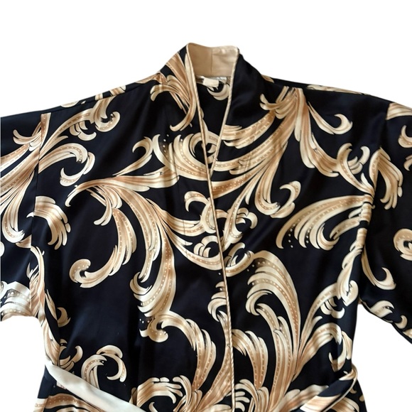 Natori Classics Belted Black & Gold Baroque Print Kimono Maxi Robe / Dress - Picture 8 of 10